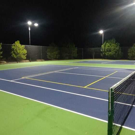 150 Watt Metal Halide LED Retrofit: installation view on tennis court