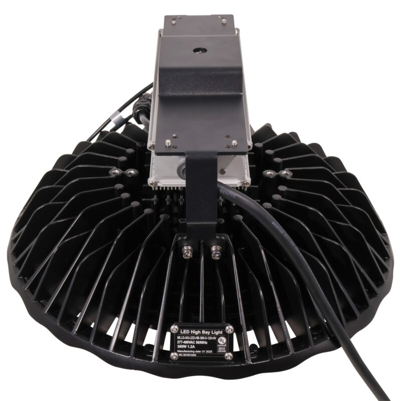 300 Watt UFO LED High Bay: side view with whip cord detail