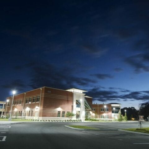 LED Lighting High School at Night