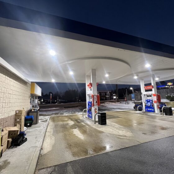 150 Watt LED Canopy Light: installation view with pendant mounting