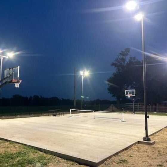 300 Watt LED Shoebox Area Light: installation view on sports court