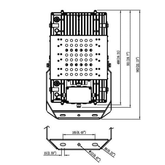 600 Watt LED Flood Light: detailed dimensions view 1