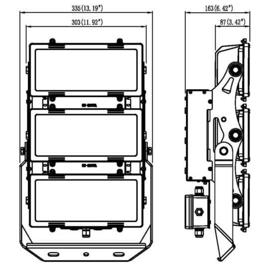 600 Watt LED Flood Light: detailed dimensions view 2
