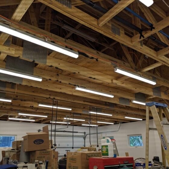 48 / 68 / 90 Watt Adjustable 8 Foot LED Shop Strip Light: installation view in workshop