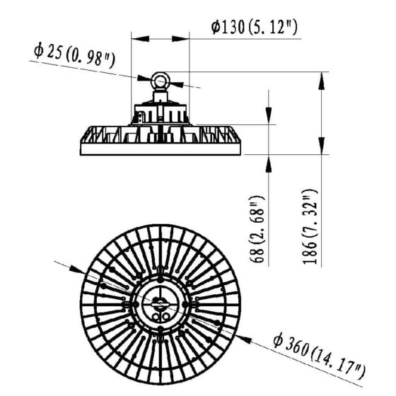 100 Watt LED UFO High Bay: dimensions diagram