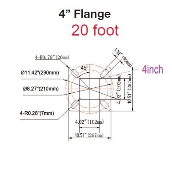 25 Foot Square Steel Light Pole: flange dimensions