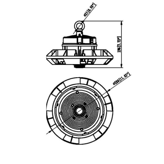 100 / 120 / 150 / 200 Watt Adjustable UFO LED High Bay: dimensions