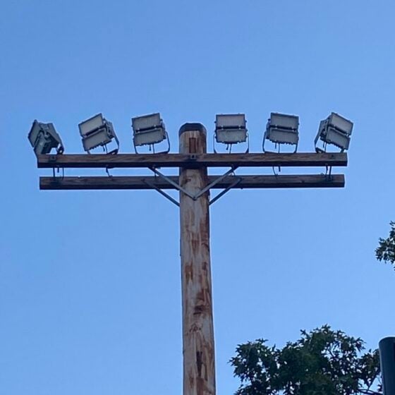 70 Foot Wood Pole: installation view in outdoor lighting setup