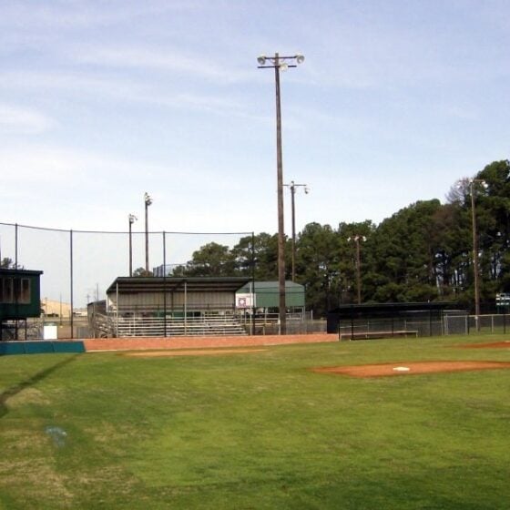 70 Foot Wood Pole: installed at a baseball field