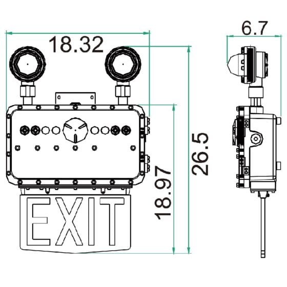 2 Head 8 Watt Explosion Proof LED Emergency Light and Exit Sign: product dimensions