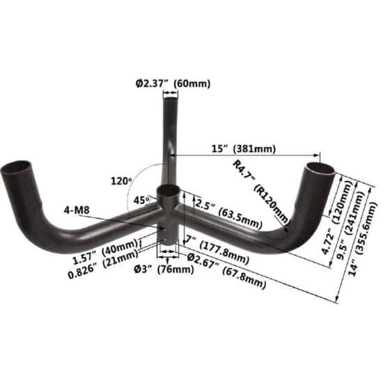 3 Fixture 120 Degree Bullhorn Mount | 2 3/8 Inch Tenon | Bronze