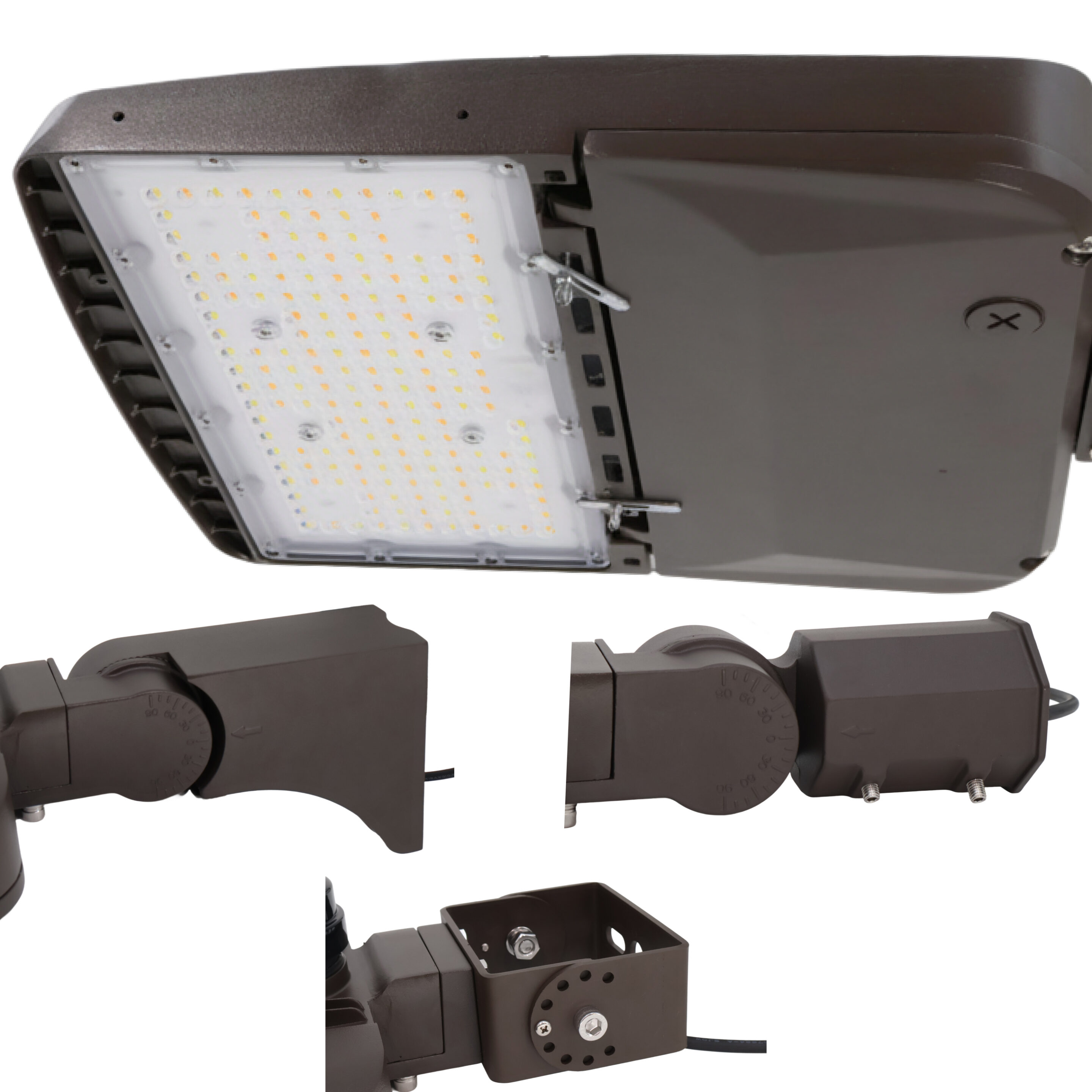 80 100 120 150 Watt Adjustable Led Shoebox 12240 To 22950 Lumens 3000k 4000k 5000k 100 277v Or 277 480v Display