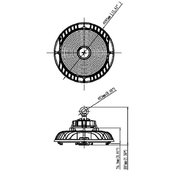 120 / 160 / 200 Watt Adjustable LED UFO Light: dimensions diagram