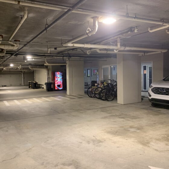 36 / 60 / 90 / 120 Watt Adjustable LED Canopy Light: installation in parking garage