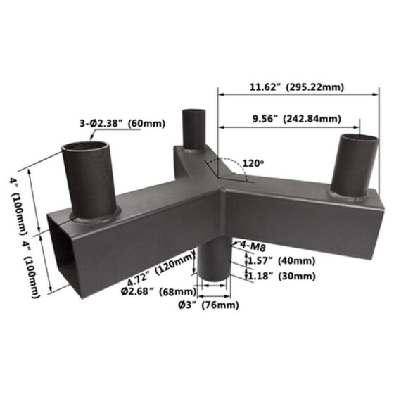 3 Fixture 120 Degree Bullhorn Mount | 2 3/8 Inch Tenon | Bronze | Low Profile Dimensions