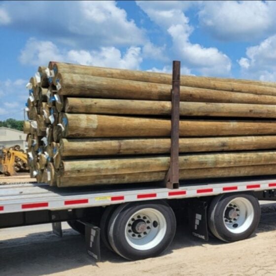 70 Foot Wood Pole: full view of treated Southern Yellow Pine pole