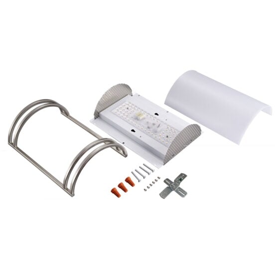 15 Watt LED Indoor Wall Sconce: silver housing front view
