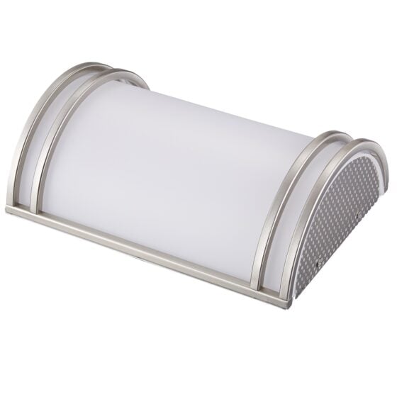 15 Watt LED Indoor Wall Sconce: silver housing angled view