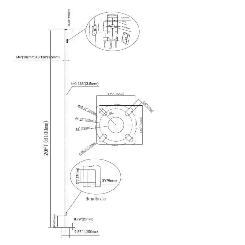 Pole With 6 Foot Arm Dimensions