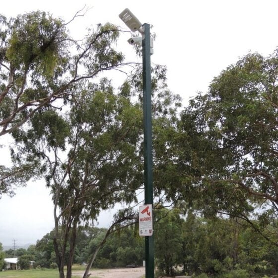 30 Foot Square Fiberglass Light Pole: installation view with anchor base