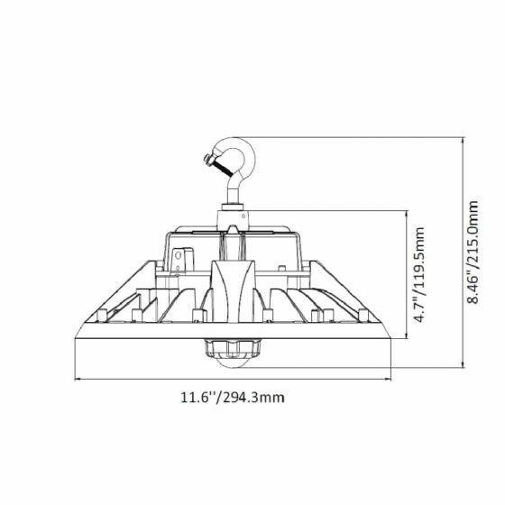150 Watt LED UFO High Bay: product dimensions view