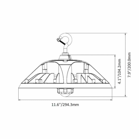 100 / 120 / 150 Watt Adjustable LED UFO High Bay: product dimensions view