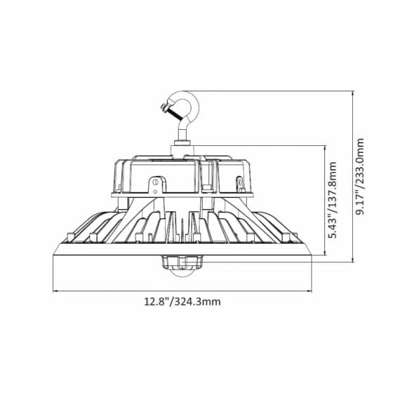 240 Watt LED UFO High Bay: product dimensions view
