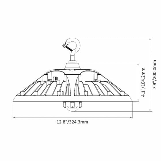 180 / 200 / 240 Watt Adjustable LED UFO High Bay: product dimensions view