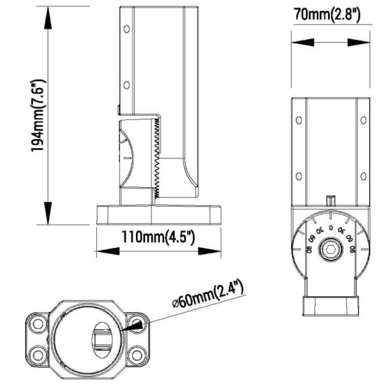 180 / 240 / 300 Watt Adjustable LED Shoebox Area Light: slip fitter dimensions