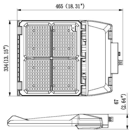 90 / 120 / 150 Watt Adjustable LED Shoebox Light: product dimensions