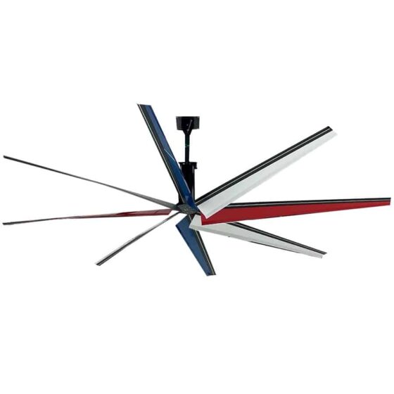 24 Foot HVLS Ceiling Fan: product image with red, white, and blue blades