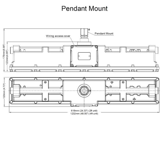 80 Watt 4 Foot Explosion Proof Linear LED Light: dimensions with pendant mount