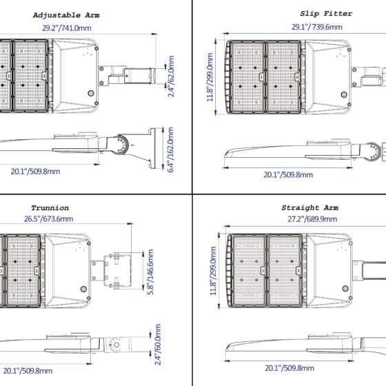 310 Watt LED Shoebox: product dimensions