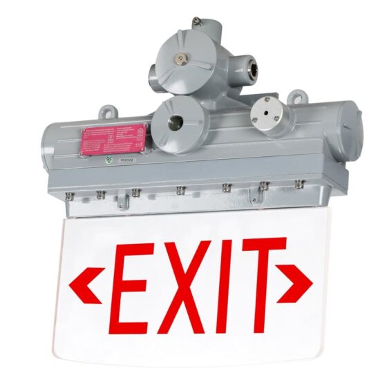 5 Watt Explosion Proof Exit Emergency LED Light: front view with directional arrows