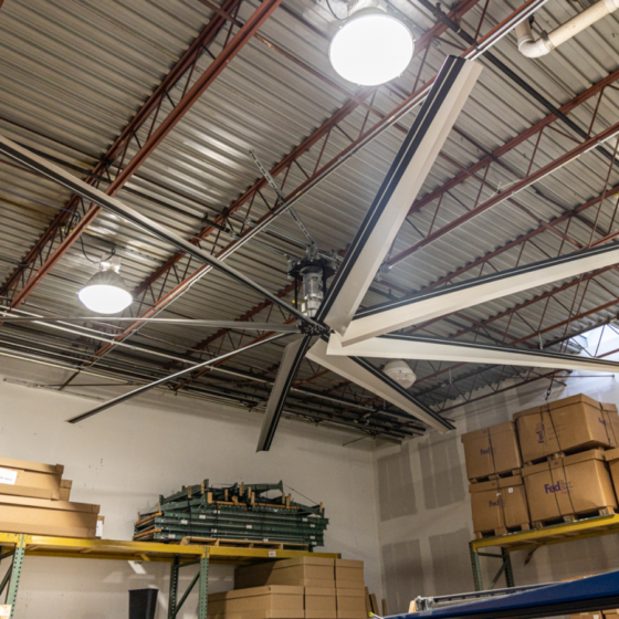 12 Foot HVLS Ceiling Fan: installed in a large warehouse