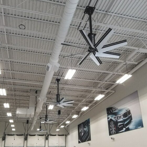 12 Foot HVLS Ceiling Fan: installed in a garage environment