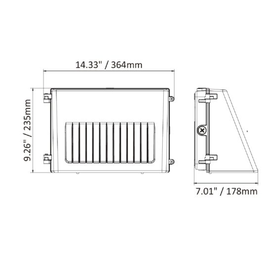 76 / 105 / 125 Watt Adjustable Full Cutoff LED Wall Pack: dimensions illustration