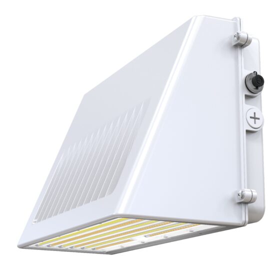 76 / 105 / 125 Watt Adjustable Full Cutoff LED Wall Pack: white finish front view