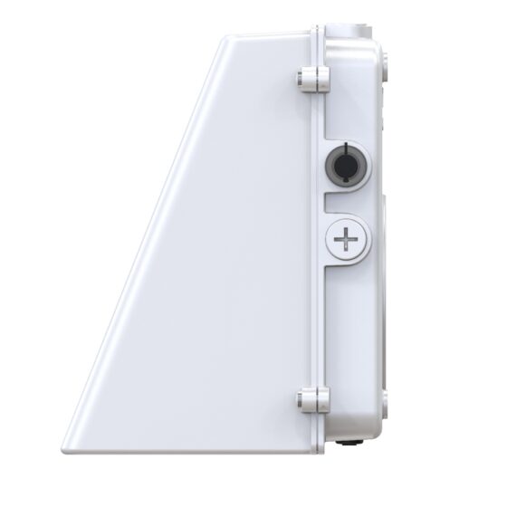 76 / 105 / 125 Watt Adjustable Full Cutoff LED Wall Pack: white finish side view