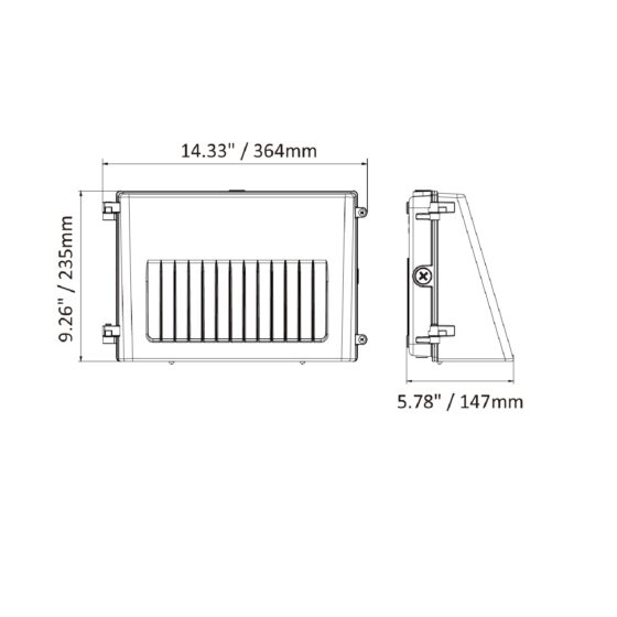 45 / 63 / 90 Watt Adjustable Full Cutoff LED Wall Pack: dimensions illustration