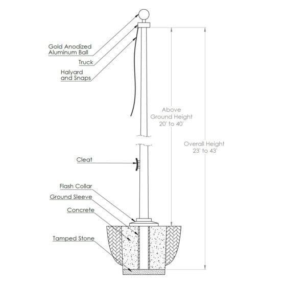 43 Foot Total Height: product dimensions diagram