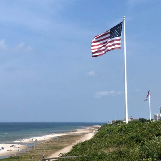 40 Foot Fiberglass Flag Pole: high wind installation view