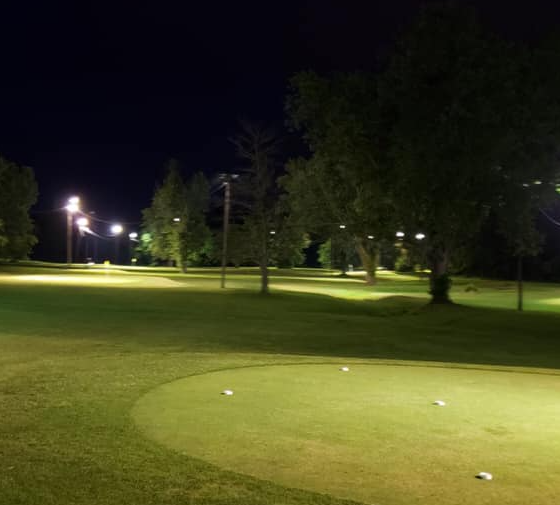 300 / 400 / 500 Watt Adjustable LED Parking Lot Light: installation at night on golf course