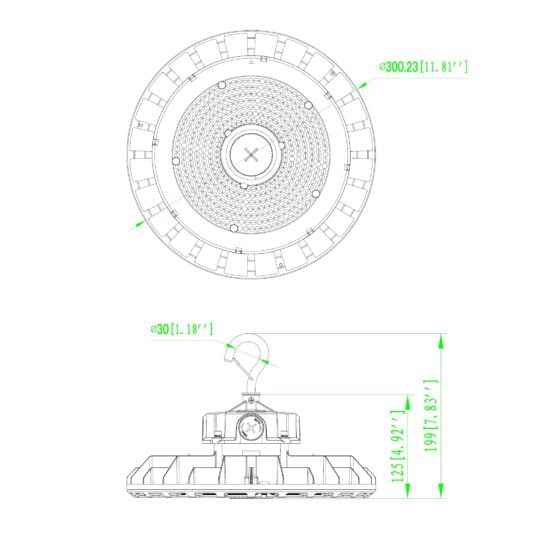 120 / 160 / 200 Watt Adjustable UFO LED High Bay: product dimensions