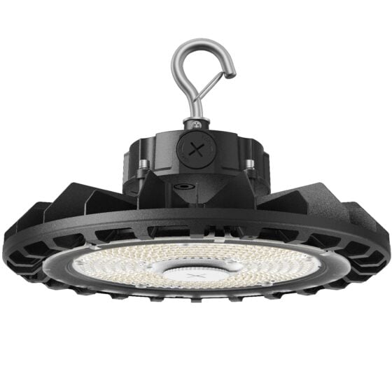 120 / 160 / 200 Watt Adjustable UFO LED High Bay: black housing front view