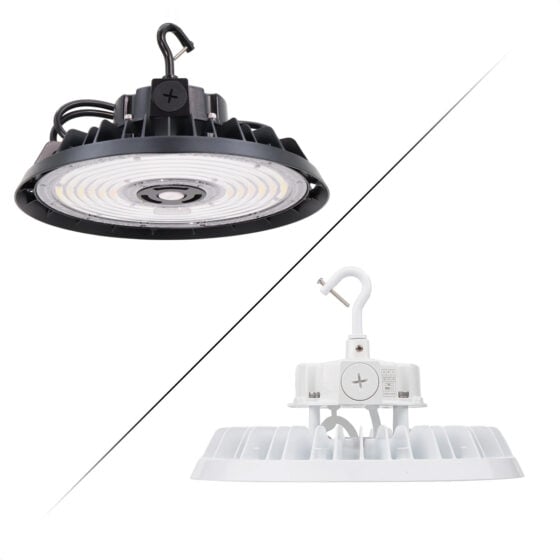 150/200/240 Watt Adjustable LED UFO High Bay: black and white housing comparison