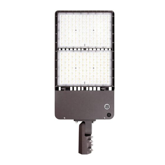300 / 350 / 400 / 450 / 500 Watt Adjustable LED Shoebox Area Light: front view with bronze finish