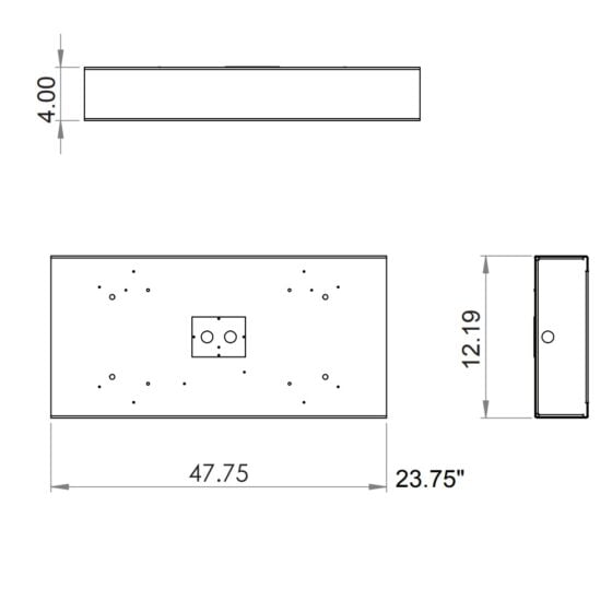 45 Watt Detention Grade Surface Mount 1x4 LED Panel: dimensions illustration