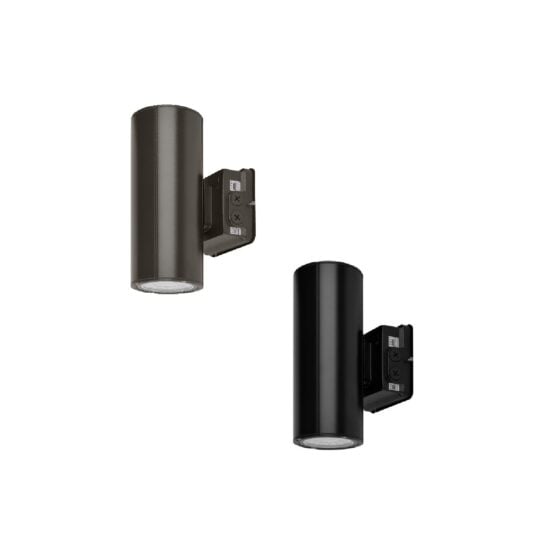 10 / 16 / 20 Watt Adjustable LED Outdoor Wall Sconce: angled view with photocell