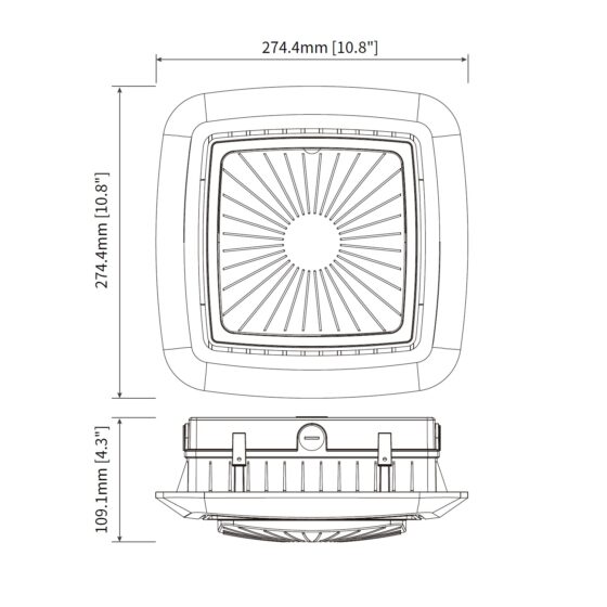 100 Watt Square LED Canopy Light: dimensions illustration